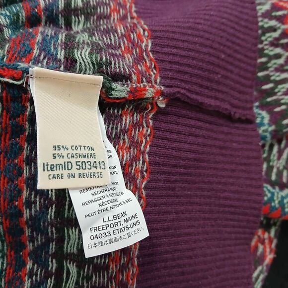Ll bean womens medium turtleneck sweater cotton cashmere purple fairisle tunic - Picture 7 of 9